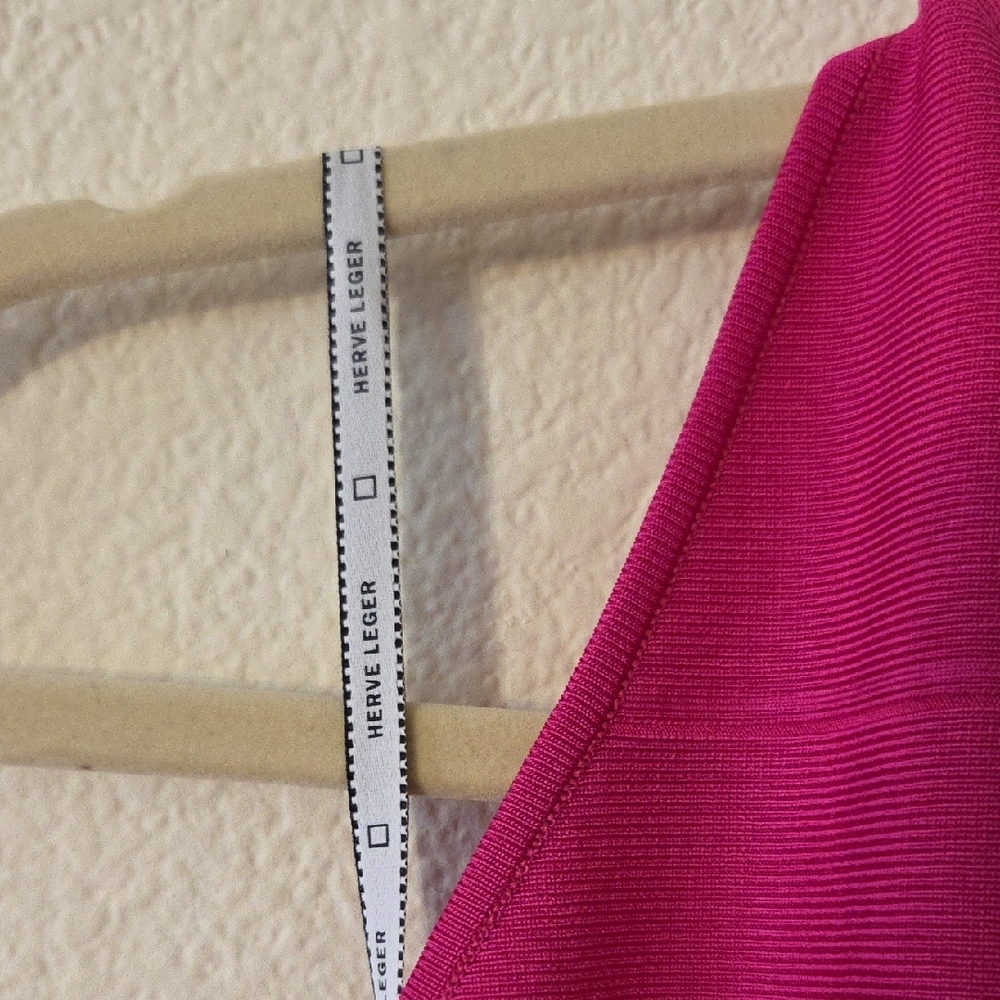 Herve Leger Vibrant Pink High Neck Halter Mini Dress - Picture 2 of 6